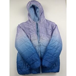 Eddie Bauer Kids Ombre Puffer Jacket  L (14/16) Fleece Blue Purple Reversible